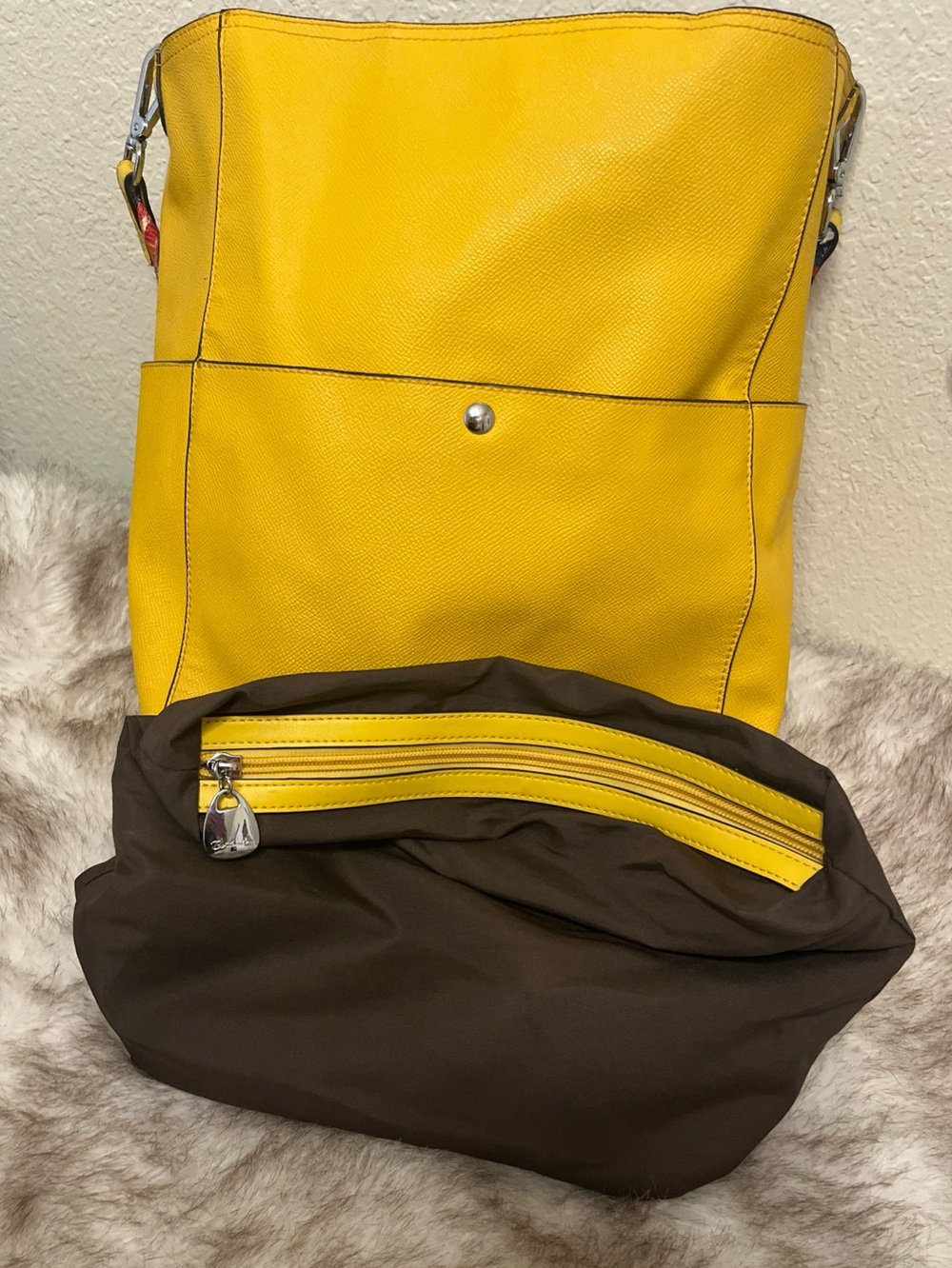 Bright Yellow Leather Shoulder Bag with Front Pocket